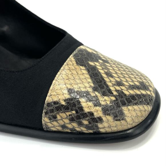 Coca By Maraolo Block Heel Pump Size 8.5 Black Fabric/Snake Print Leather Padded - Picture 14 of 16